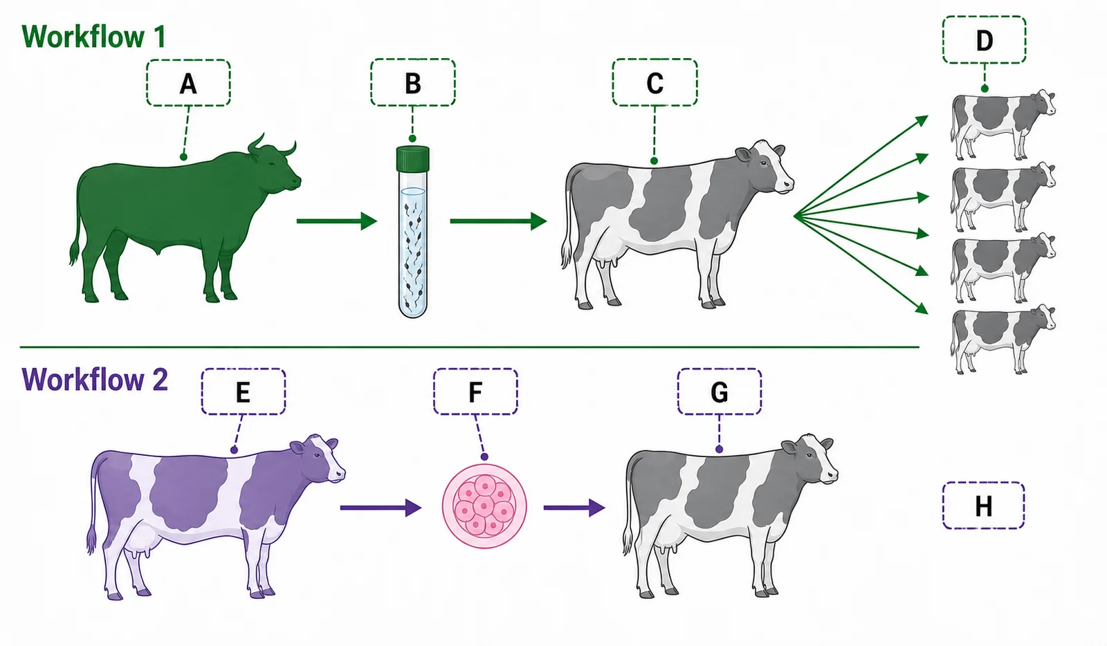 Label the artificial insemination & embryo transfer diagram