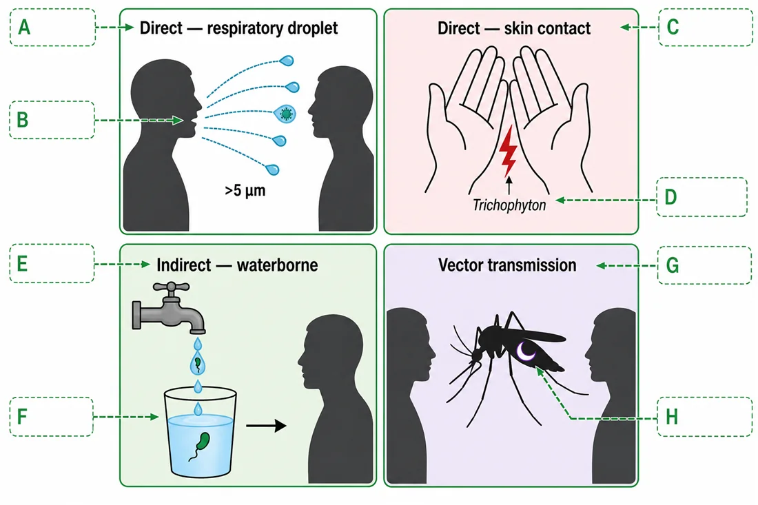 Disease transmission pathways, four scenarios