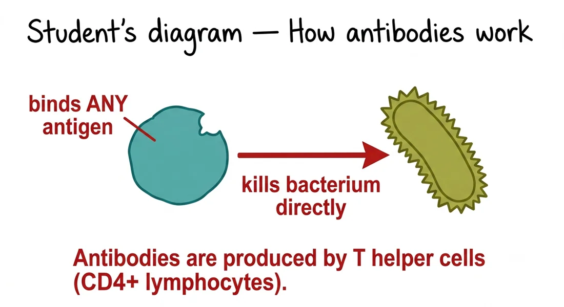 Student antibody diagram with errors