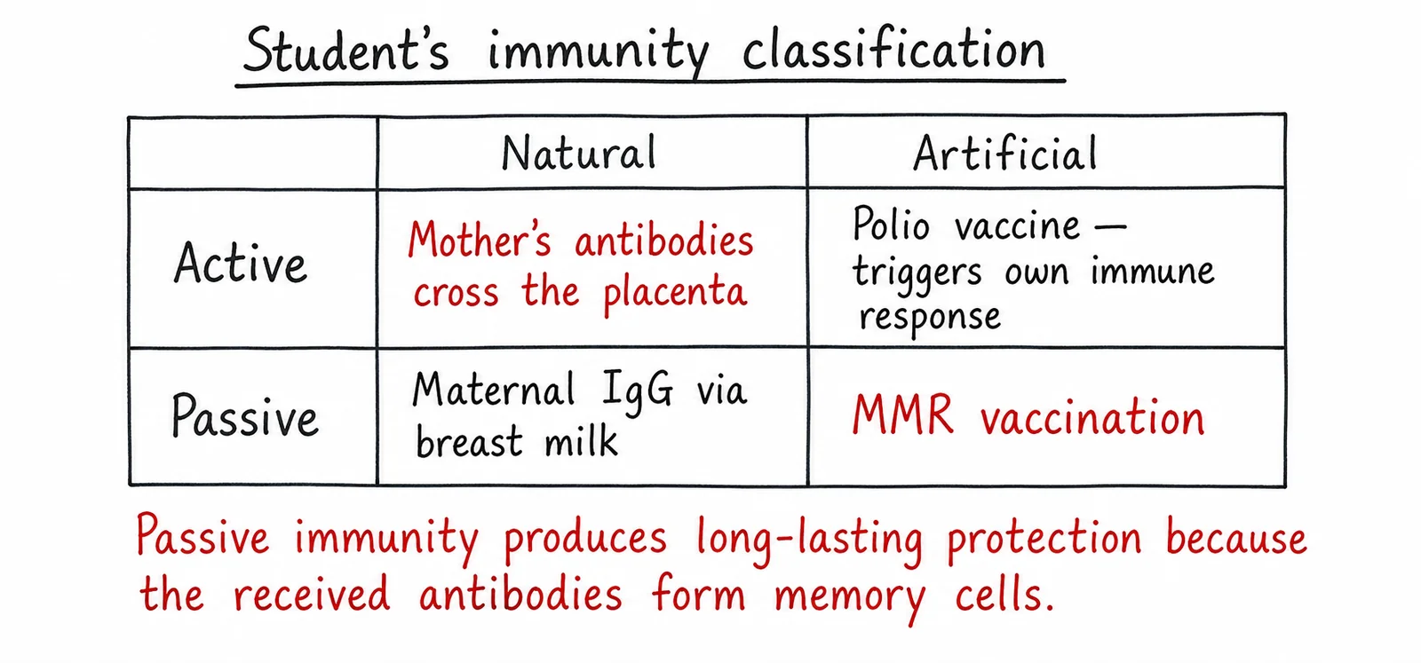 Diagram critique, what’s wrong with this student’s immunity classification?