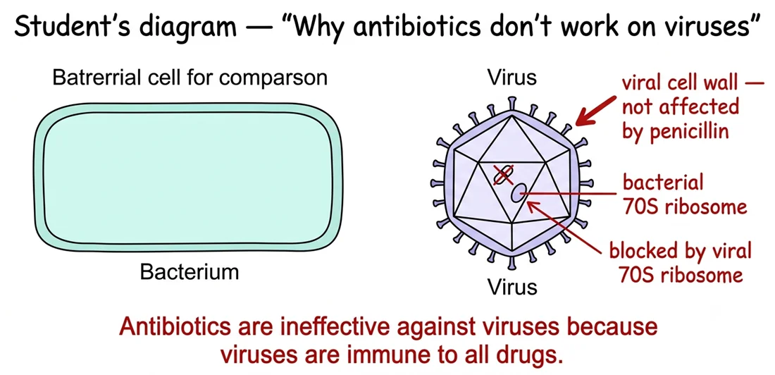 Student diagram: why antibiotics fail against viruses